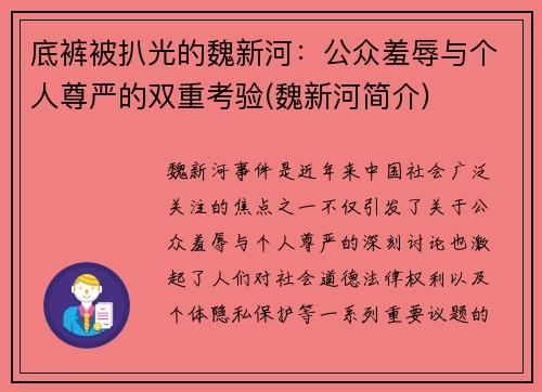 底裤被扒光的魏新河：公众羞辱与个人尊严的双重考验(魏新河简介)