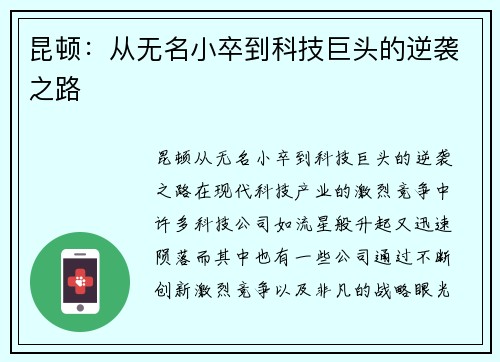 昆顿：从无名小卒到科技巨头的逆袭之路