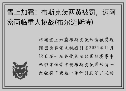 雪上加霜！布斯克茨两黄被罚，迈阿密面临重大挑战(布尔迈斯特)